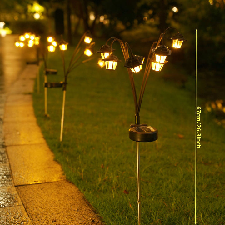 Outdoor Solar Lantern Pathway Stake Lights with Multi-Head Vintage Lamp Design Bowlift