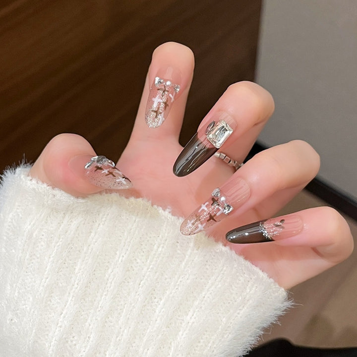 Artistic Gem-Accented Press-On Nail Extensions Bowlift