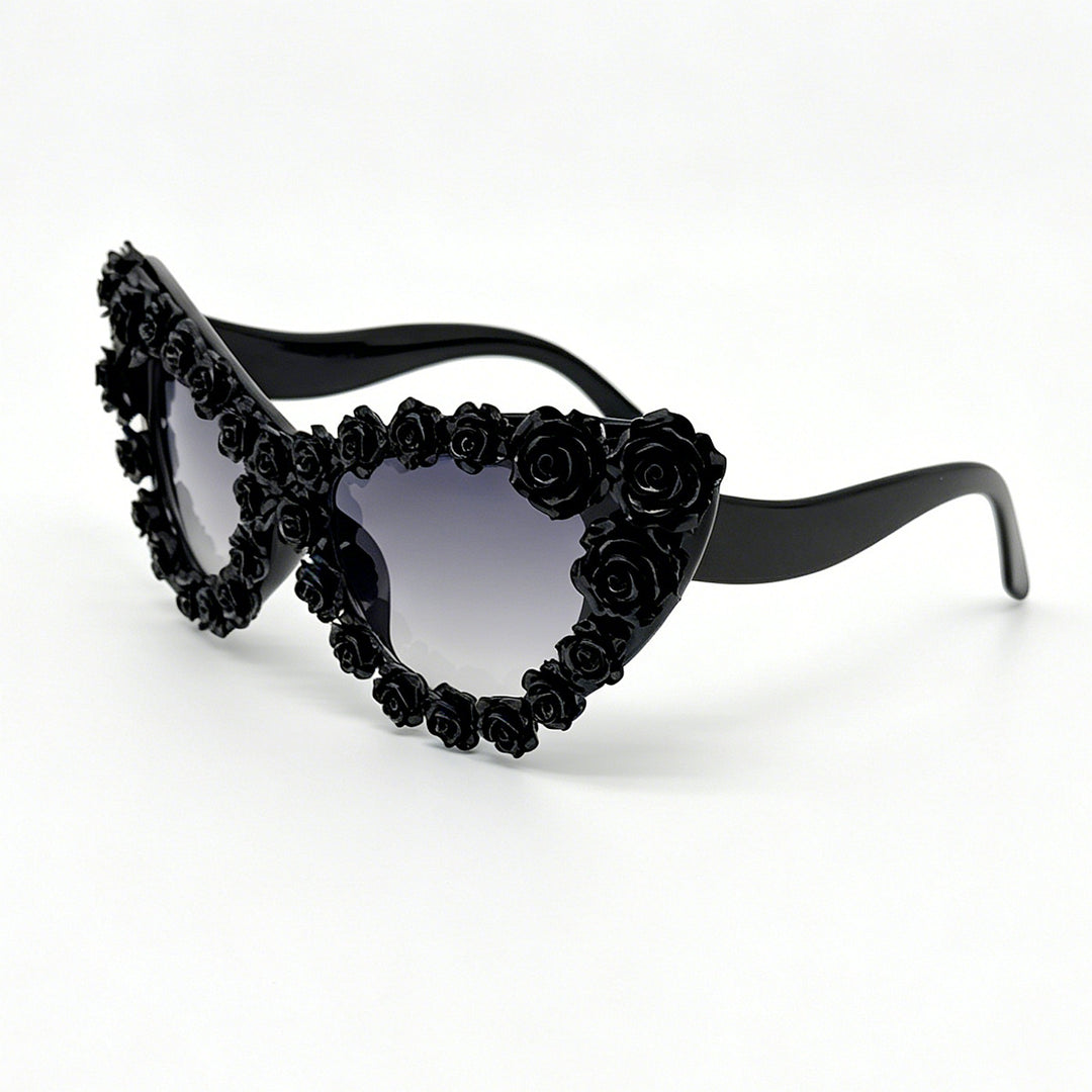 Women's Heart-Shaped Sunglasses with Floral Application Bowlift