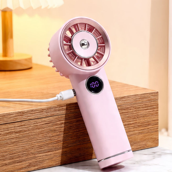 Women's Portable Mini Hand Fan with Digital Temperature Display Bowlift