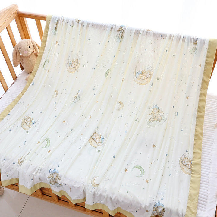 Unisex Nan cozy baby blanket made of cotton muslin with breathable filling and satin edge Bowlift