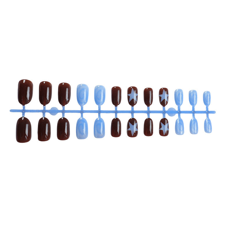Decorative Press-On Nail Set with Star and Glossy Finish Bowlift