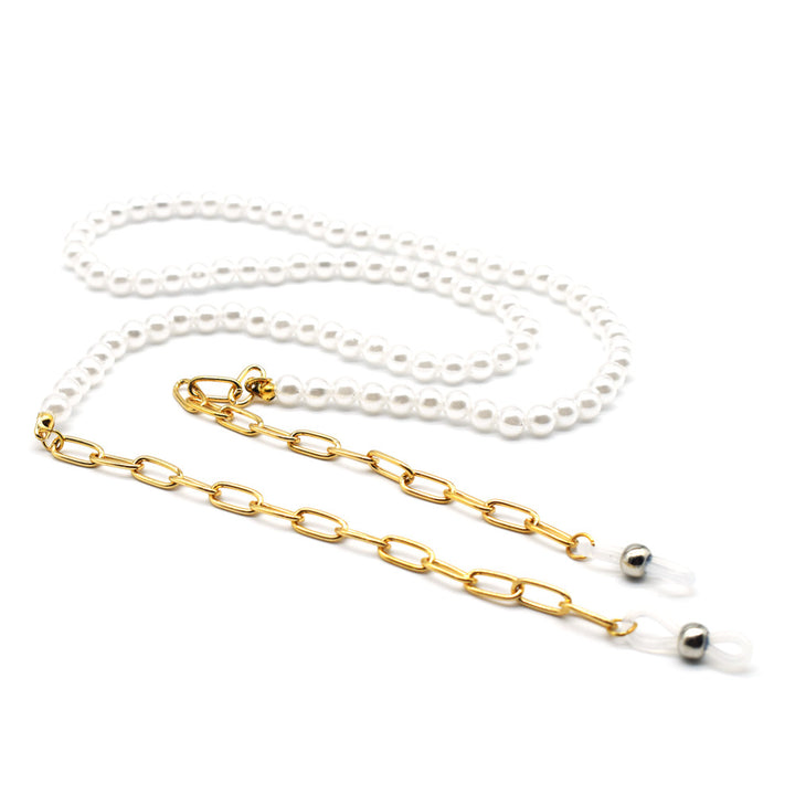 Elegant Pearl and Gold Chain Eyewear Holder Bowlift