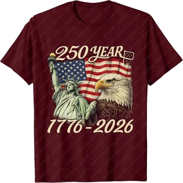 Unisex nan patriotic two hundred fifty year commemorative graphic tee with Statue of Liberty and Bald Eagle print Bowlift