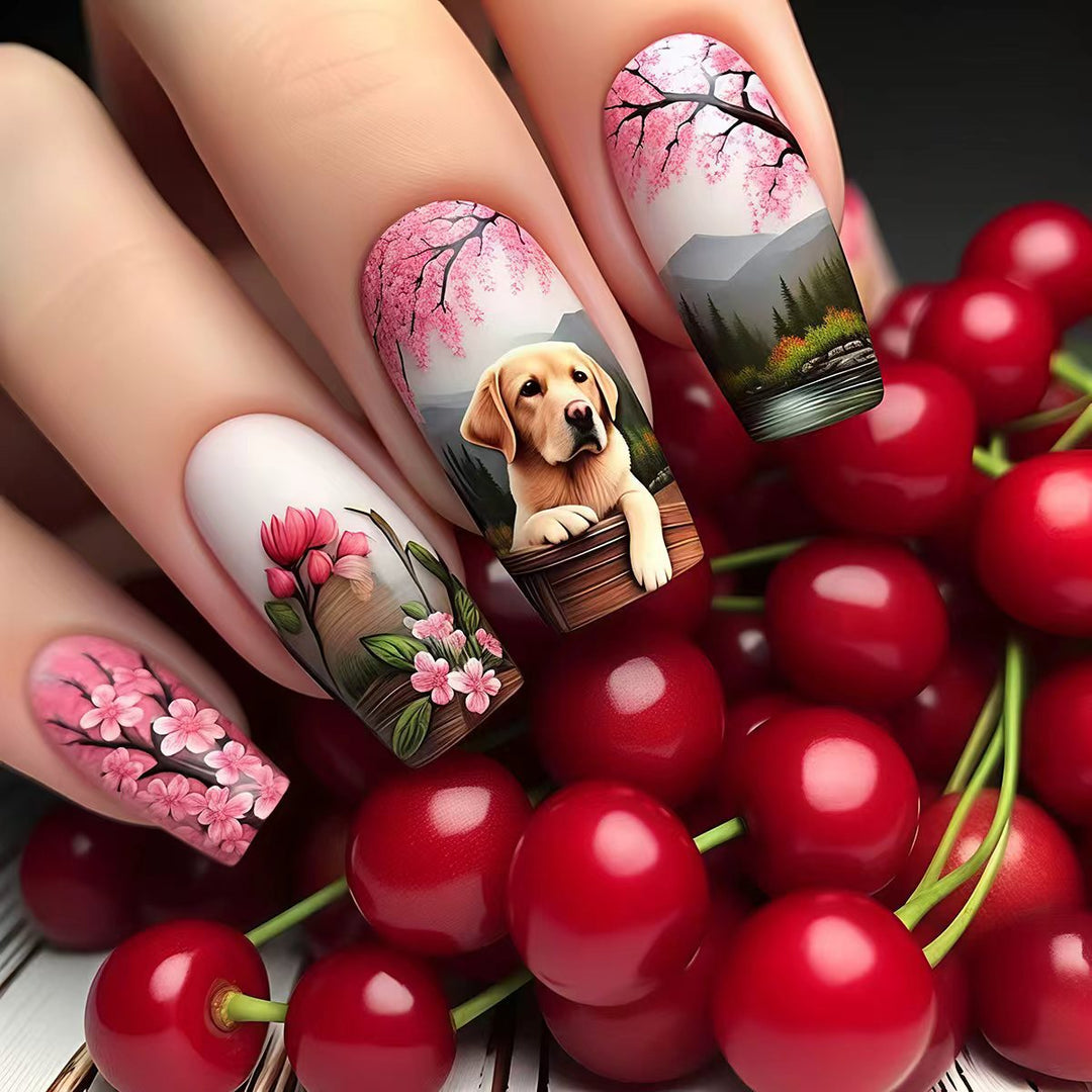 Artificial nails with floral and animal motifs Bowlift