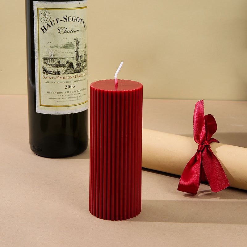 Ribbed Stacked Sphere Decorative Scented Pillar Candle With Long Cotton Wick