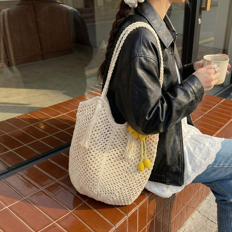Knitted Tote Bag in Boho Style with Charming Charms Bowlift