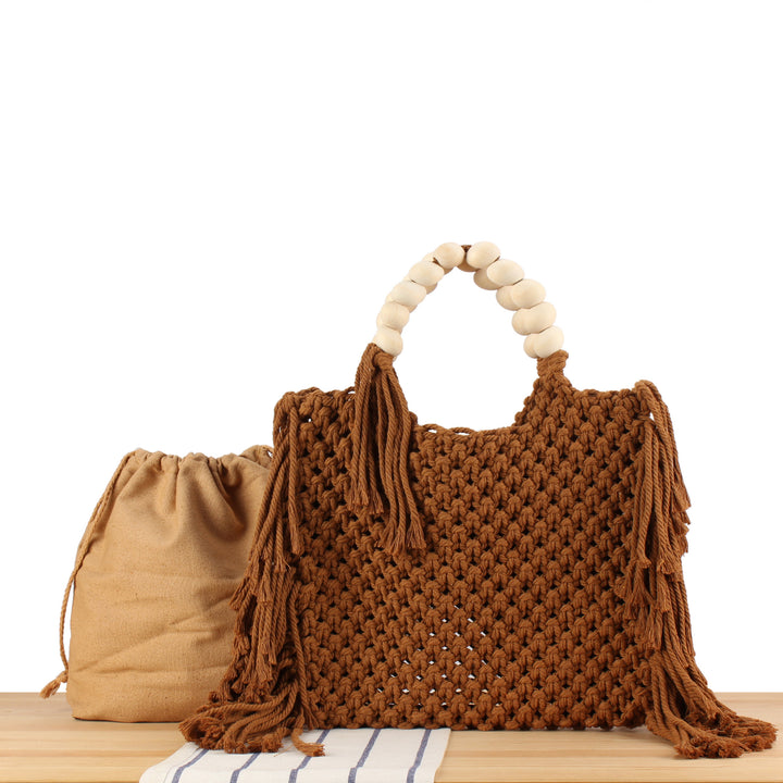 Hand-knotted tote bag with decorative fringes Bowlift