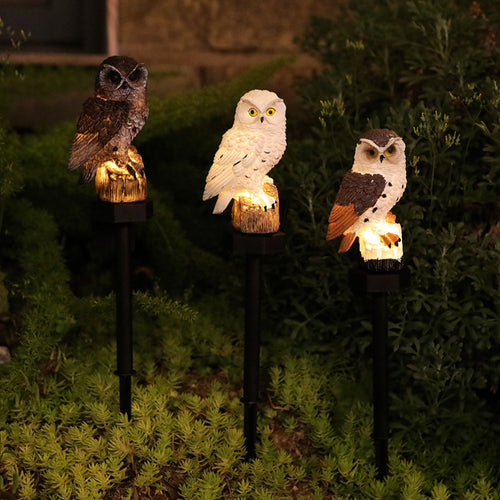 Realistic Owl Solar Garden Stake Light With LED Resin Sculpture Bowlift
