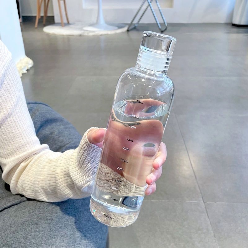 Women's transparent motif drinking bottle with time markers Bowlift