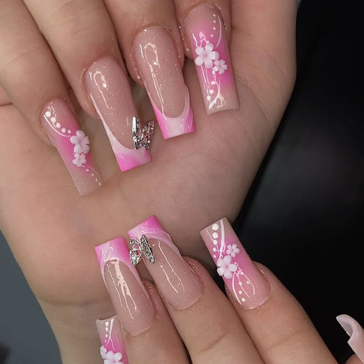 3D Floral Acrylic Nail Art Bowlift