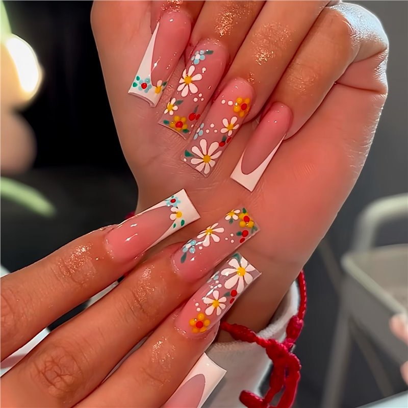 Floral Acrylic Nail Art Bowlift