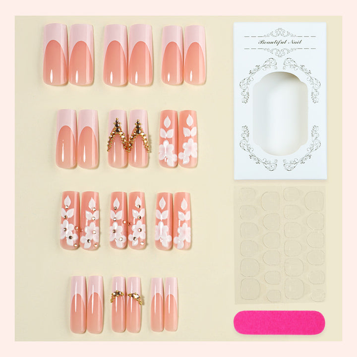 Premium Decorative Press-On Nail Set with Floral Embellishments Bowlift