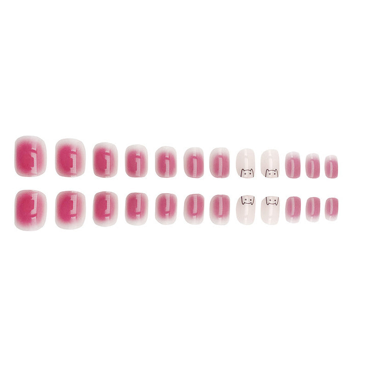 Artificial nails with elegant ombre effect and playful cat design Bowlift