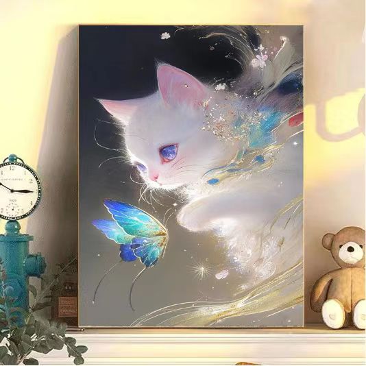 Enchanting Cat and Butterfly Art Print Bowlift