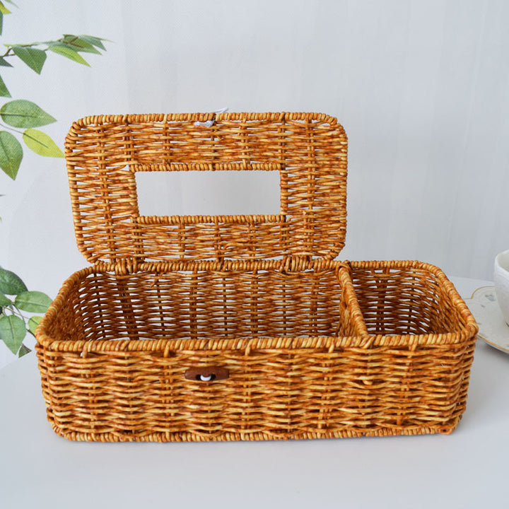 Handcrafted Woven Storage Organizer with Lid Bowlift