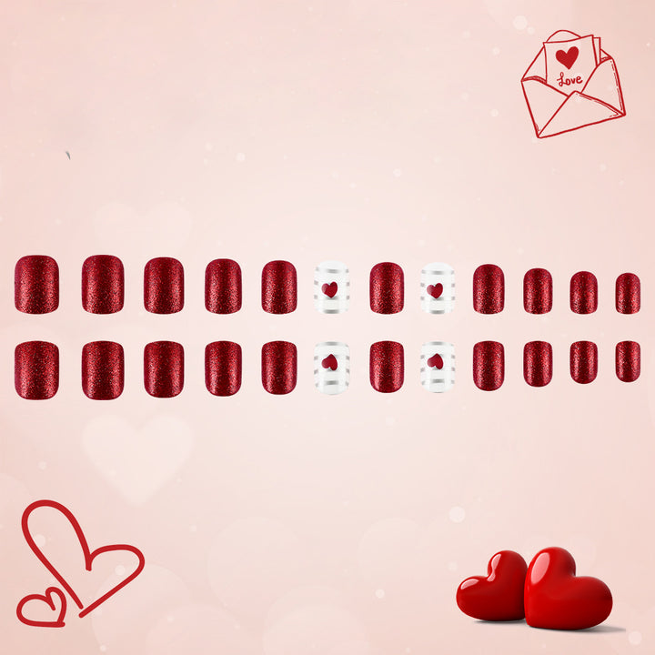 Romantic Heart-Themed Press-On Nails Bowlift