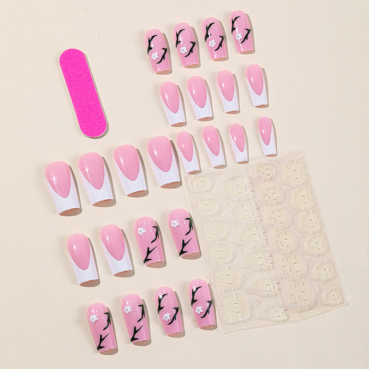 Artistic Floral Acrylic Nail Set Bowlift