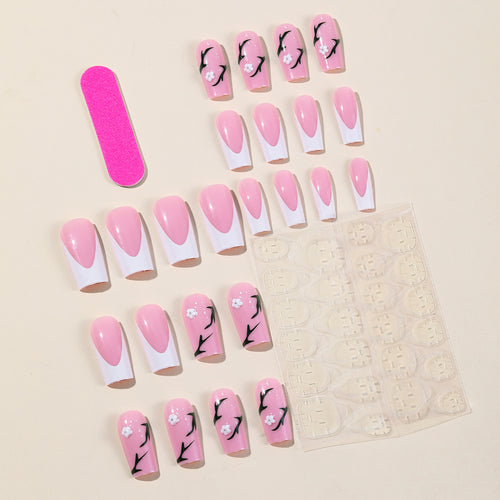 Artistic Floral Acrylic Nail Set Bowlift