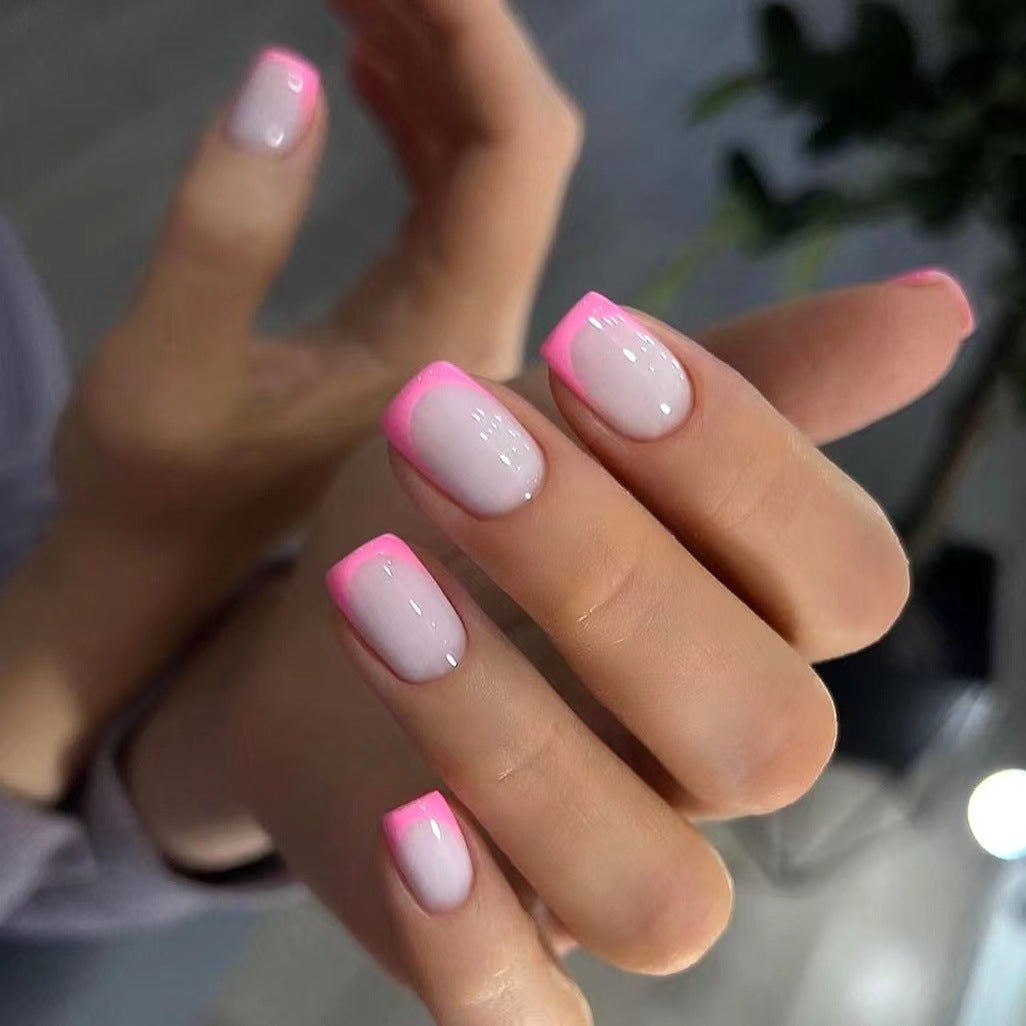 Artificial nail set with luxurious French design and creative neon accents Bowlift