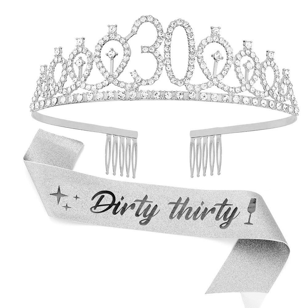 Girl Glittering Birthday Crown and Sash Set Bowlift