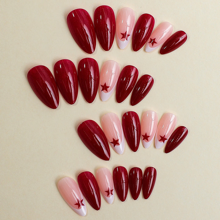 Premium Press-On Nail Set with Star and Glossy Design Bowlift