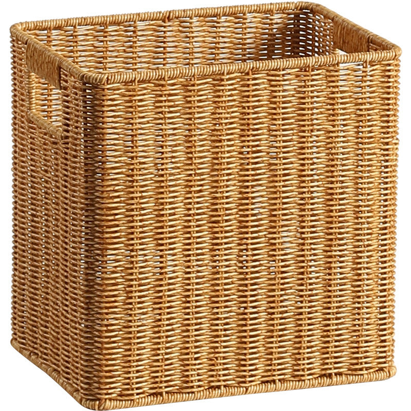 Handwoven Rectangular Storage Basket with Cutout Handles Bowlift