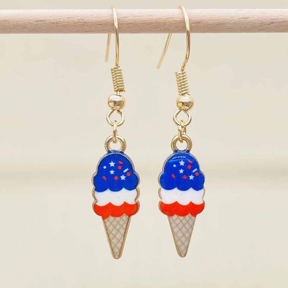 Women's Independence Day patriotic enamel flag dangle earrings with hypoallergenic fishhook wires Bowlift