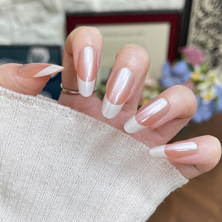 Elegant Press-On Nail Set with Glossy French Tips Bowlift