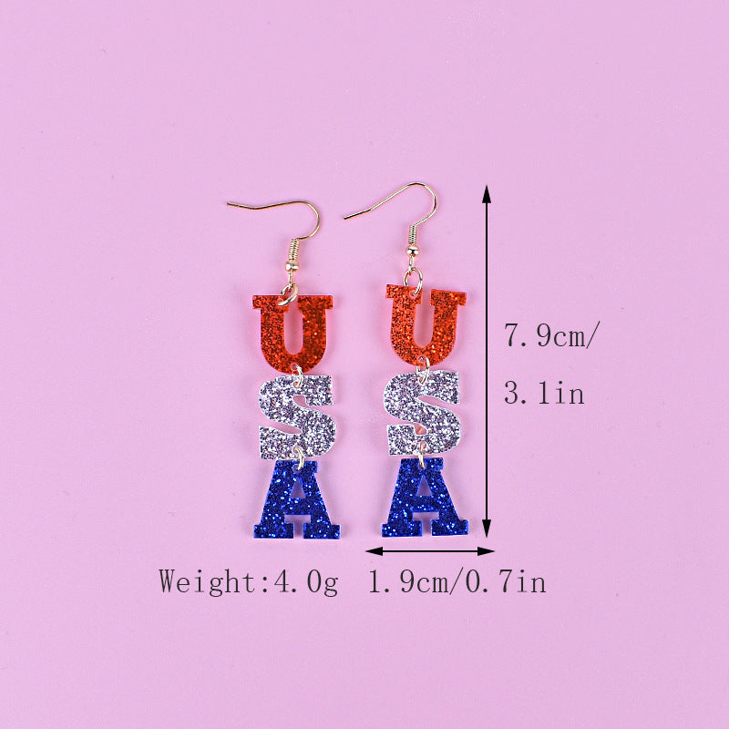 Women's long star pendant earrings made of glitter resin with three-tier chain suspension and fishhook bowlift