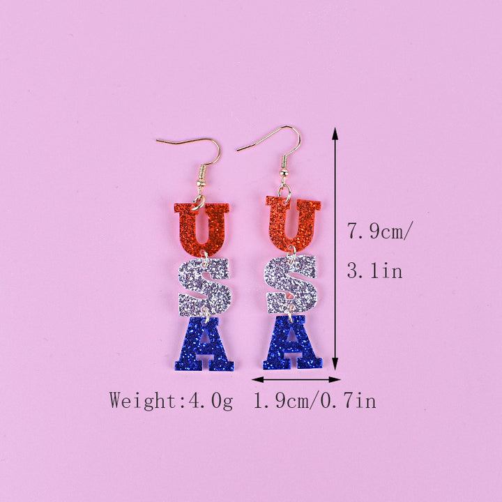 Women's long star pendant earrings made of glitter resin with three-tier chain suspension and fishhook bowlift