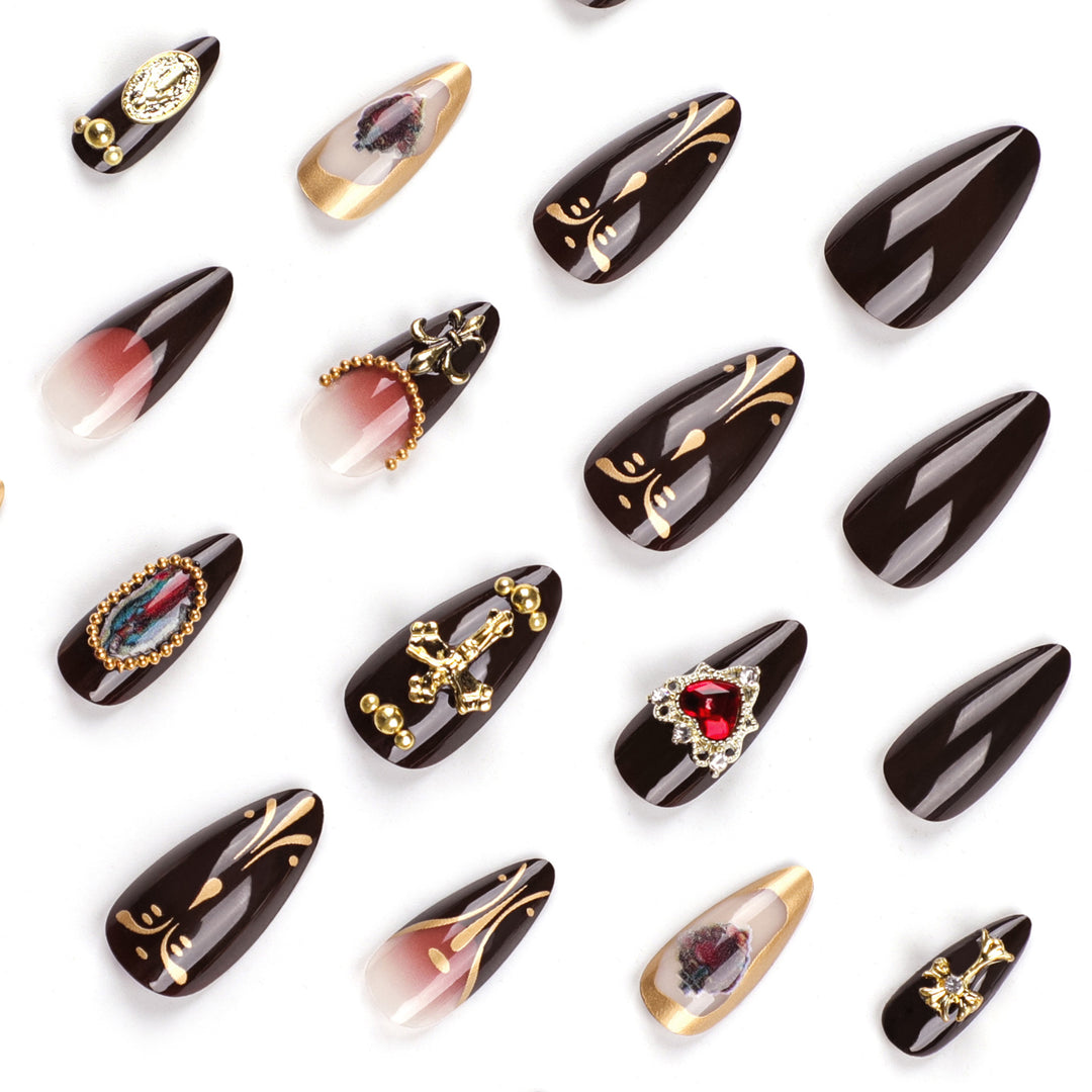 Artistic stiletto nails with detailed embellishments Bowlift