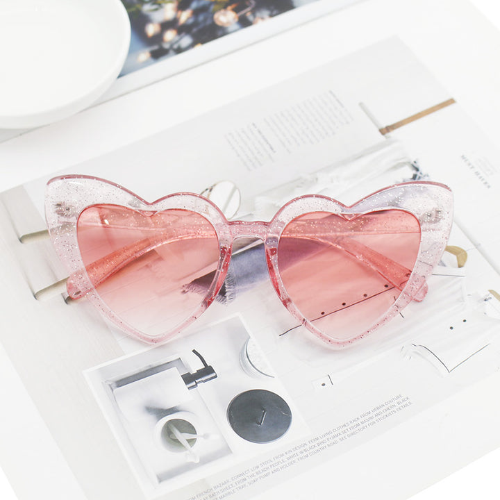 Women's Heart-Shaped Sunglasses with Glittering Frame Bowlift