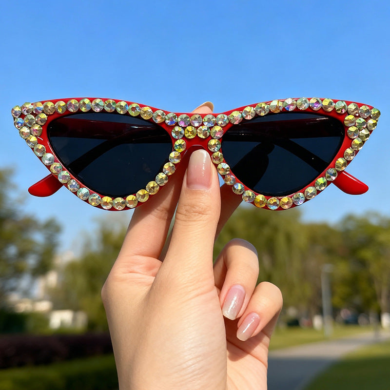Glamorous Rhinestone-Accented Cat-Eye Sunglasses Bowlift