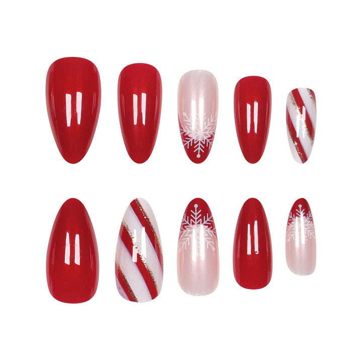 Elegant Holiday-Themed Stiletto Press-On Nails Bowlift