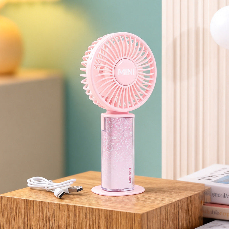 Ladies USB rechargeable mini handheld fan with adjustable tilt head and removable stand Bowlift
