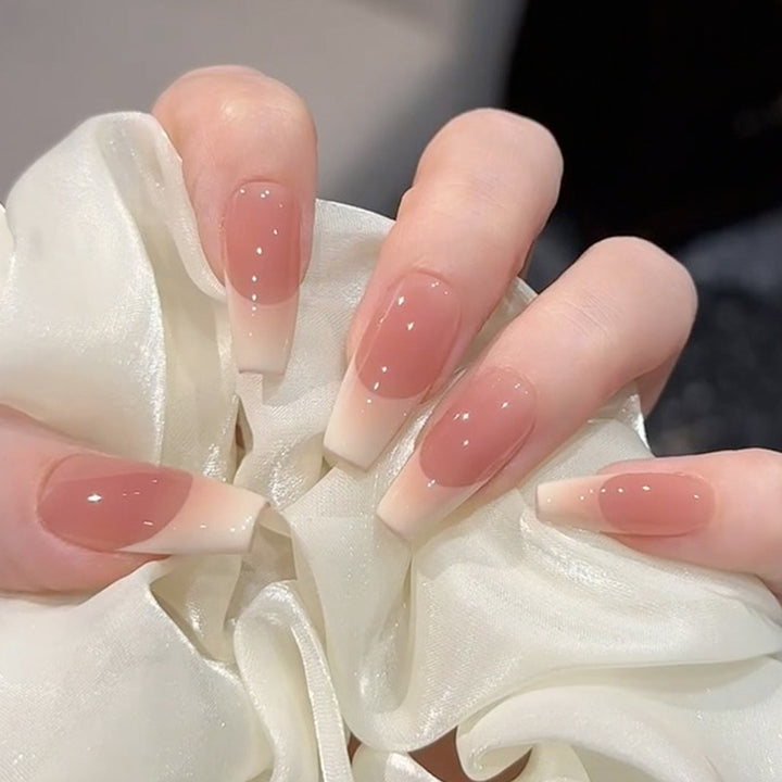 Glossy French Tip Press-On Nail Set Bowlift