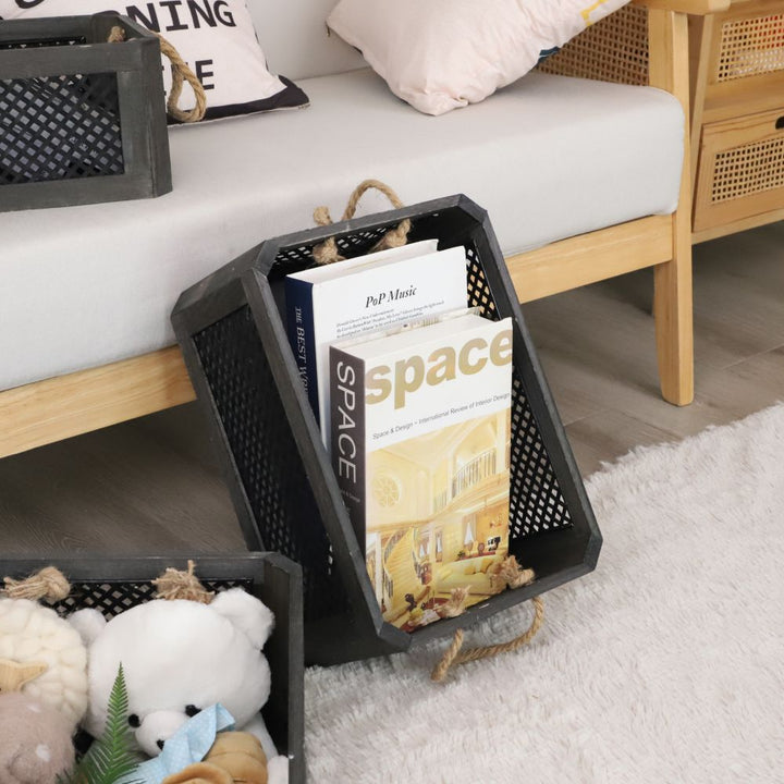 Open storage basket with natural fiber and raffia covering