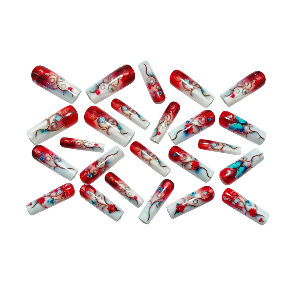 Artificial nails with flower and butterfly design Bowlift