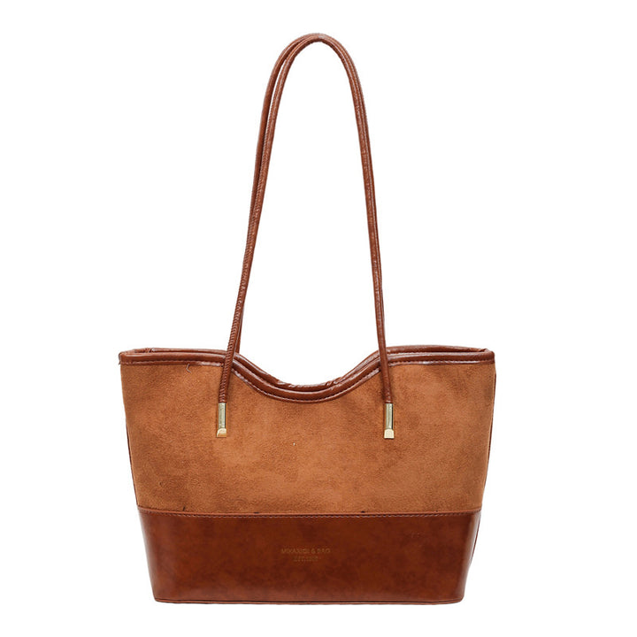 WoStylish Suede and Leather Shoulder Tote Bag Bowlift