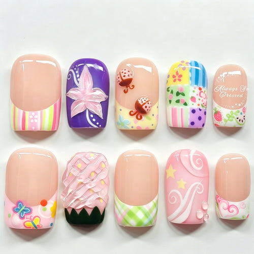 Creative artificial nails with floral and summer motifs Bowlift