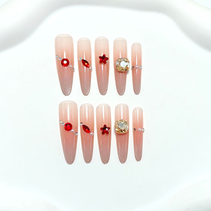 Sparkling artificial nails with decorative rhinestones Bowlift