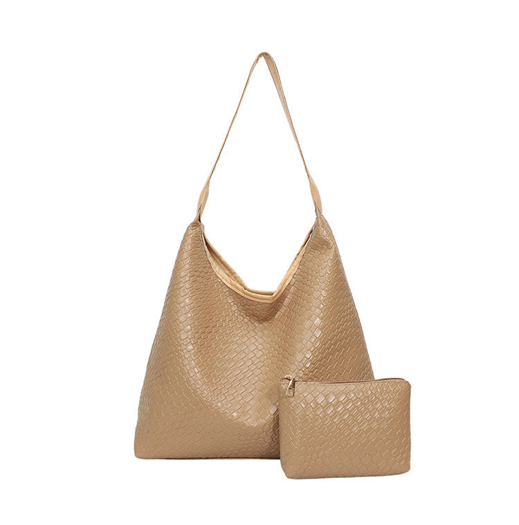Sleek Textured Leather Hobo Handbag Bowlift