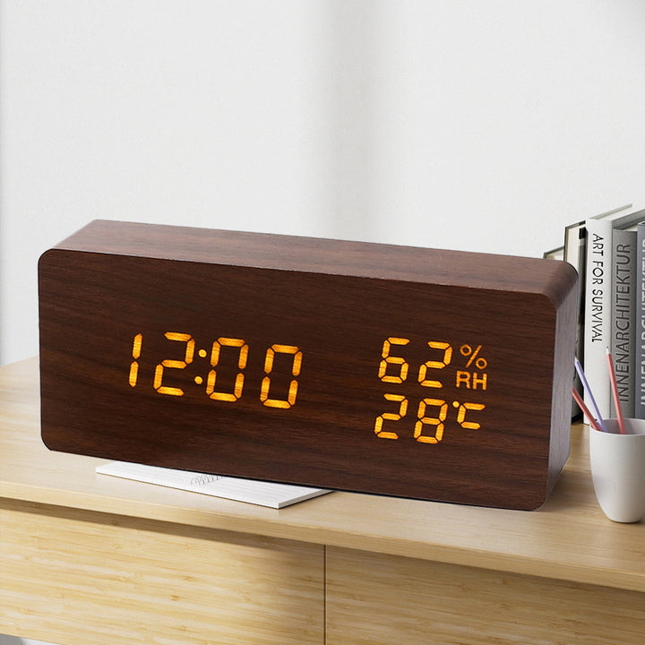 Modern Wooden LED Digital Alarm Clock with Temperature Humidity Display and Touch Controls Bowlift