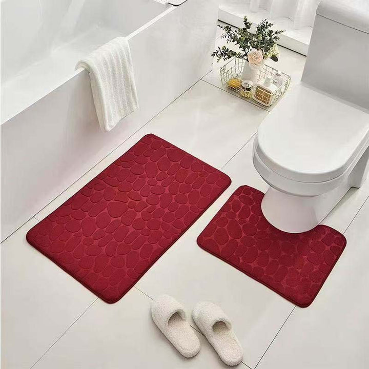 Pebble-Texture Memory Foam Bath Mat Set with U-Shaped Toilet Contour and Rectangular Non-Slip Rug Bowlift
