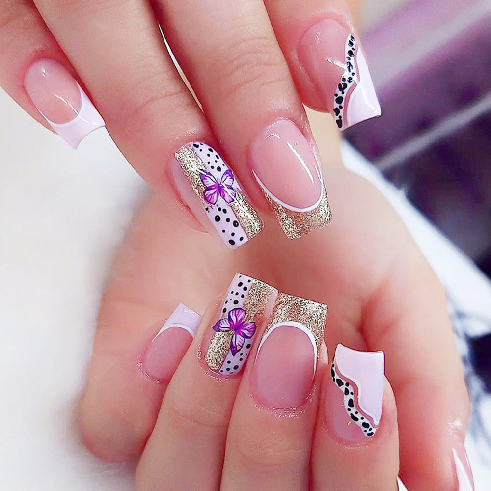 Elegant Floral Glitter Acrylic Nail Art Extensions Bowlift