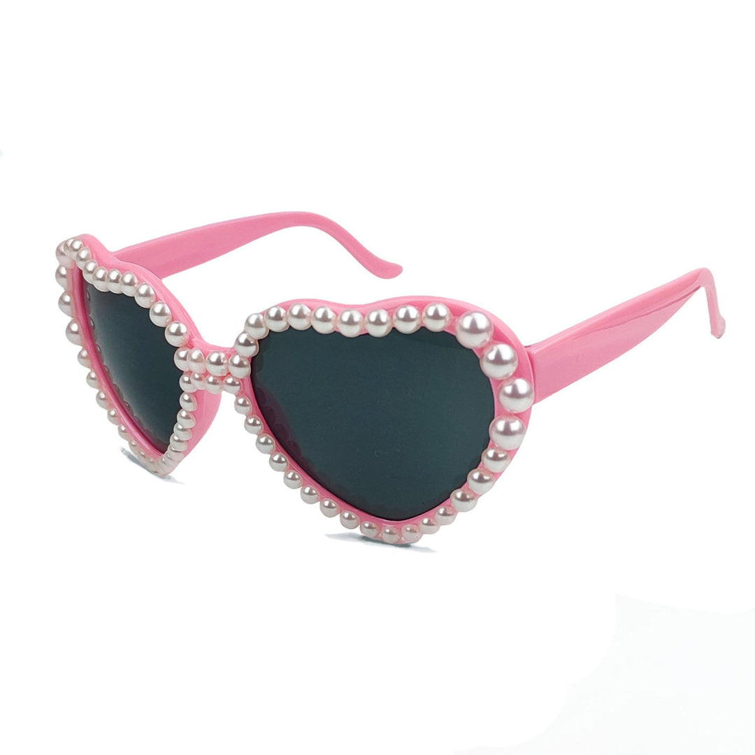 Women's Heart-Shaped Sunglasses with Glitter Stone Trim Bowlift