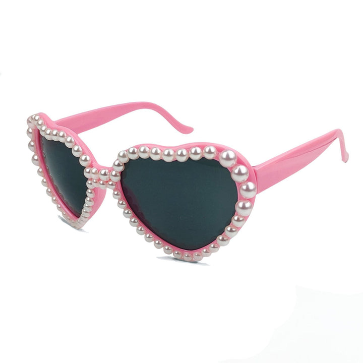 Women's Heart-Shaped Sunglasses with Glitter Stone Trim Bowlift