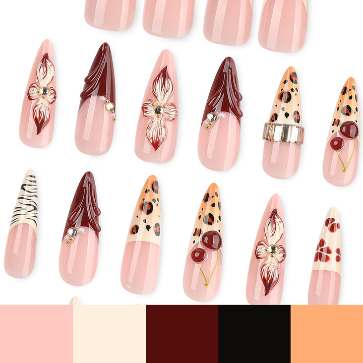 Artificial nail art with floral and animal motifs Bowlift