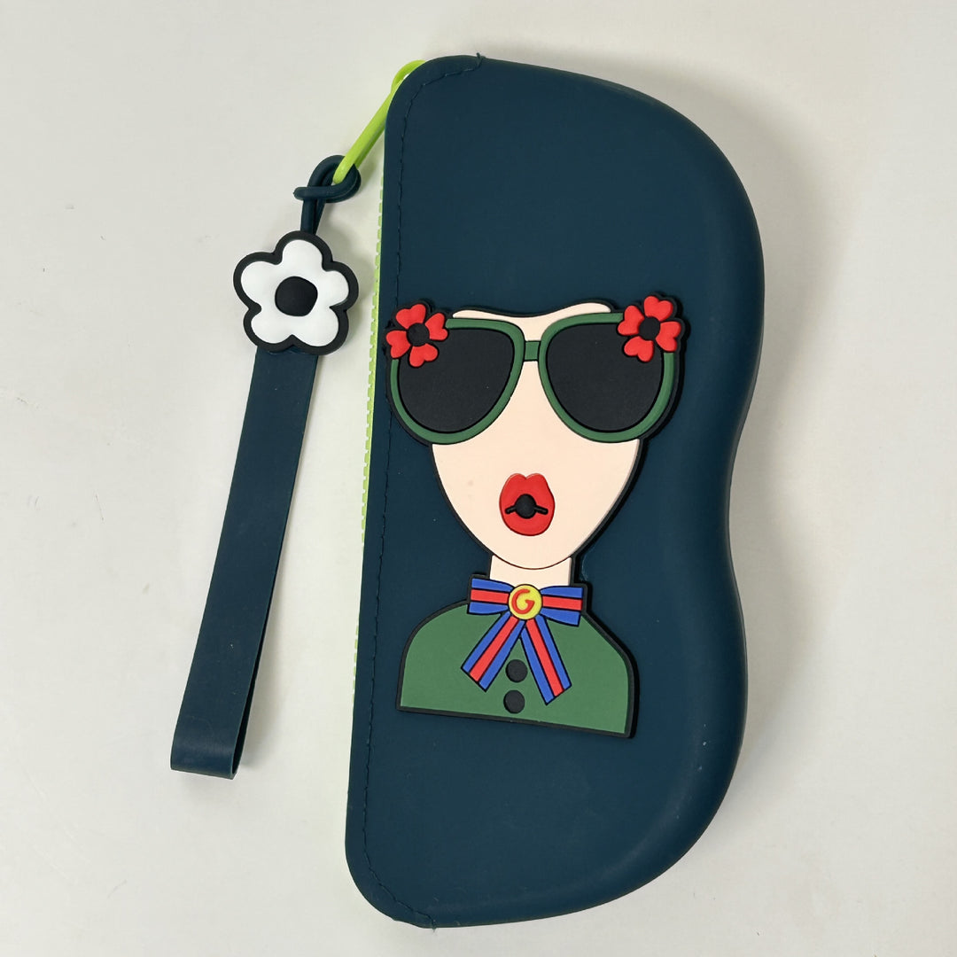 Molded silicone protective sunglasses case with paracord wrist strap and 3D floral eyewear applique Bowlift